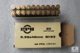 20 Cartridges PPU Ammunition 5.56x45mm M193