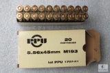 20 Cartridges PPU 5.56x45mm M193 Ammo