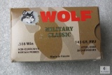 20 Steel Case Non-Corrosive Berdan Primed Wolf Military Classic .308 Win 145 Grain FMJ Ammo