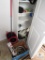 Lot Laundry room shelves Mop Bucket, Light Bulbs, Brooms, Drop Cords +