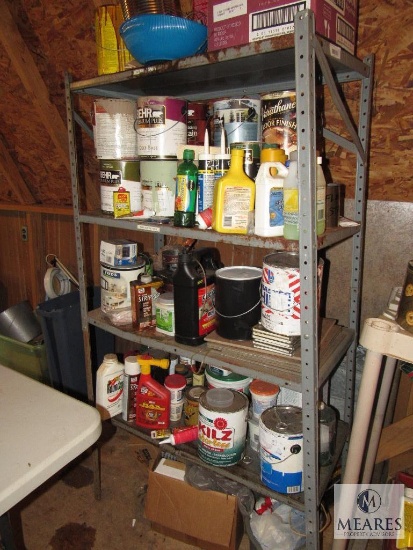Metal Shelf with home improvement Contents Paints, Cleaners, etc.