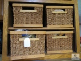 Lot 4 Wicker & Wood Baskets with Hand Towels