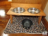 Stainless Steel Dog Bowl Set with Wood Riser & ceramic bowl
