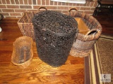 Lot large Wicker Planter pot, Metal Hamper, and Small Baskets