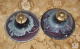 Lot 2 Large pottery glazed base oil lamps