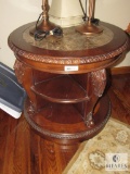 Ornate Wood Side Table or entry table with marble inserts