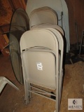 Lot 10 Metal Folding Chairs, Round Glass Table Top & 2 Lounge Chairs