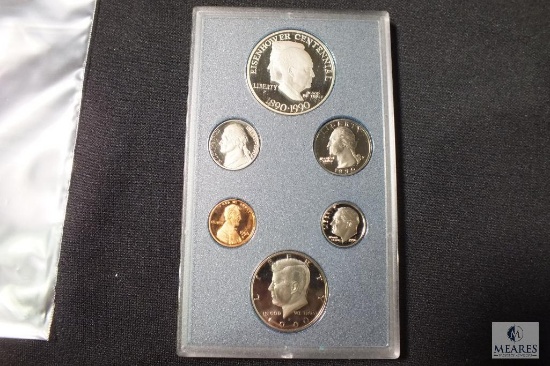 1990 United States Proof Set featuring Eisenhower Centennial Commemorative Dollar