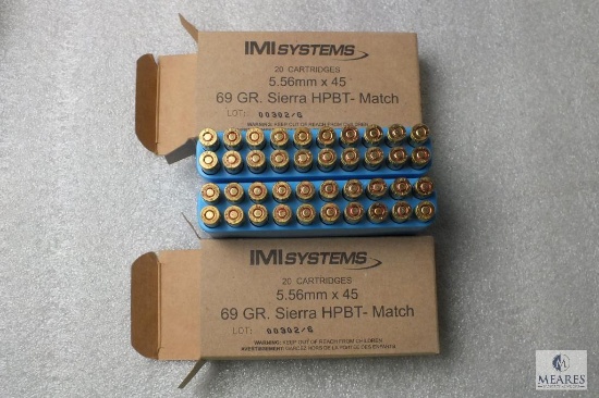 40 Rounds IMI Systems 5.56mm x 45 Ammo 69 Grain Ammunition HPBT - Match
