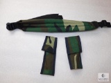 New camo 3 piece set of padded rifle sling, knife pouch and mini mag light case