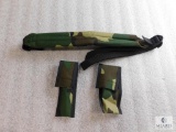 New camo 3 piece set of padded rifle sling, knife pouch and mini mag light case