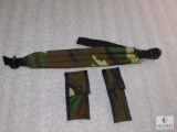 New camo 3 piece set of padded rifle sling, knife pouch and mini mag light case