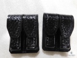 2 New Hunter leather double magazine pouches for Glocks, Baretta and similar pistols