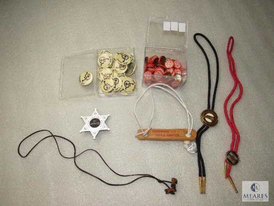 Lot Boy Scout Bolo Ties, Jamboree Staff Badge, Wood Puzzle Game & Pins