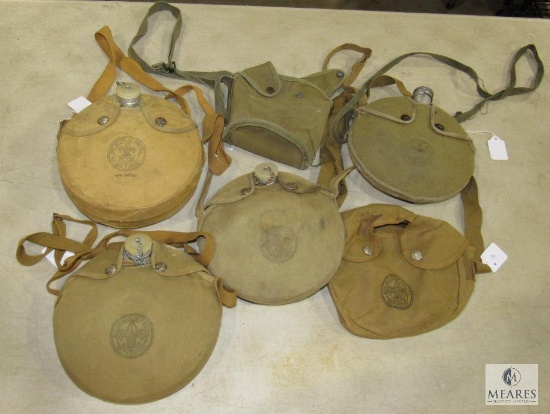Lot 4 Vintage Boy Scouts Metal Canteens w/ Covers Shoulder Strap & 2 Extra Covers