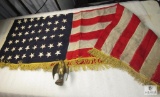 Lot Valley Forge Bicentennial Flag, Vintage American Flag & Bronze Eagle Flag Topper