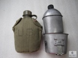 Lot 2 US Military Canteens 1 Dated 1944 & 1 1970's Issue with Canvas Cover