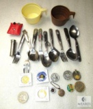 Lot Boy Scouts Utensil Sets, Matches, Fire Starter Kit, Cups, Pins & various Tokens