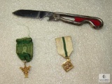 Lot Boy Scouts Schrade Knife 1942 Issue, 1940's Training Award & 10k Gold filled Mothers Award