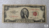 Two Dollar Bill Red Seal 1953 B in protective clear case