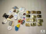 Lot 12 Boy Scout Solid Brass Belt Buckles & 24 various Plastic Neckerchief Slides