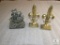 Set Brass Fleur De Lis Bookends and 1 Bronze Ship