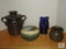 Lot 4 Signed pottery Pieces Vases, Bowls, and Urn or Cookie Jar with Lid