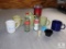 Lot Pottery Tea Set, Yeti style Tumbler, Coca-Cola Salt & Pepper Shakers, & Mugs