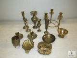 Lot assorted brass Candlesticks trays and box