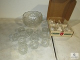 Vintage Punch Bowl with Matching Glass Cups and Extra set of Cups