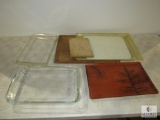 Lot assorted Pyrex, Wood Tray and Cutting Boards