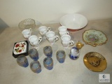 Lot Vintage Shot Glasses, Teacups, Coasters, Trays, & Porcelain Items