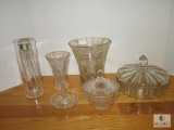 Lot 6 pieces Crystal and glass Vases, Lidded Candy Dishes, Ring Jewelry Holder