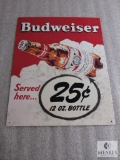 Budweiser 25 Cent Tin Sign - Vintage Look