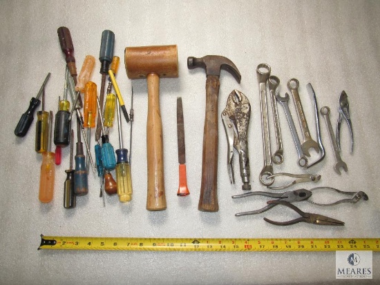 Lot assorted Hand tools Rawhide Hammer, Vise Grips, Screwdrivers, Wrenches +