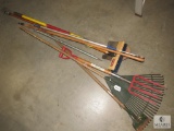 Lot assorted Yard Tools - Shovels, Rake, Broom, Edger, & Pitch Fork