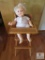 Vintage Hasbro J Turner Baby Doll & Wooden Doll Highchair