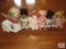 Wooden Bench with 6 Vintage Baby Dolls