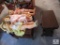 Lot Large Vintage Baby Dolls and 2 Wood Side Tables