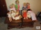 Lot 2 Vintage Wood Side Tables with Assorted Baby Dolls