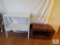 Lot Pine Wood Side Table with Magazine Rack & Metal Shelf