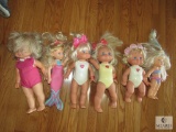 Lot of 6 Assorted Baby Dolls; Gymnast, Mermaid, Swimming +
