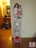 White Shelf with Porcelain Doll Collection 5 Dolls