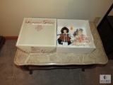 Marble Top Wood Table and Vintage Porcelain Doll Set