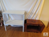 Lot Pine Wood Side Table with Magazine Rack & Metal Shelf