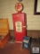 Vintage Tin Postal Box Coin Bank and Texaco like gas pump Wood Storage Shelf