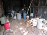 Contents Bldg#4 - Old Kerosene Heaters, Buckets, Old Trunk, Suitcase, Rear Axle, Chevy truck Grill,