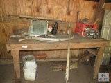 Wood Table with Vintage parts, Crates, & Tools