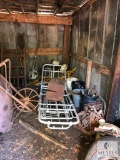 Shed Contents Old Wheel Barrow, Car Parts, Heavy duty Hand trucks +