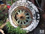 Large Vintage Wheel Metal and Wood Spoke with hard rubber tire
